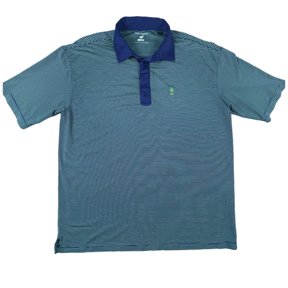 Horn‎ Legend Polo Shirt Mens L Blue Green Performance Luxury Striped Golf Logo